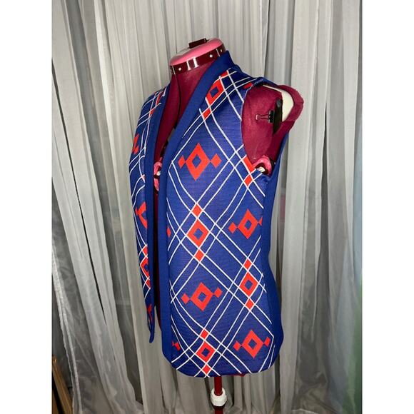 60s vest mod geometric double knit polyester blue red white - Picture 5 of 11